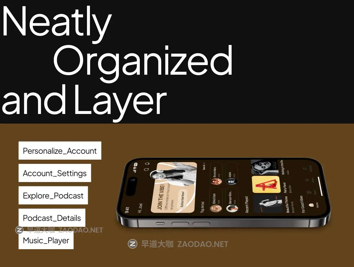 45屏双配色高级音乐播放器软件APP UI界面设计Figma模板套件素材 Music Player Mobile App UI Kit插图5 45屏双配色高级音乐播放器软件APP UI界面设计Figma模板套件素材 Music Player Mobile App UI Kit插图5