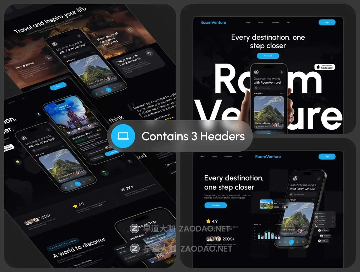 32屏旅行旅游冒险探险APP软件UI界面设计Figma模板源文件素材 RoamVenture – Travel App & Landing Page插图7 32屏旅行旅游冒险探险APP软件UI界面设计Figma模板源文件素材 RoamVenture – Travel App & Landing Page插图7