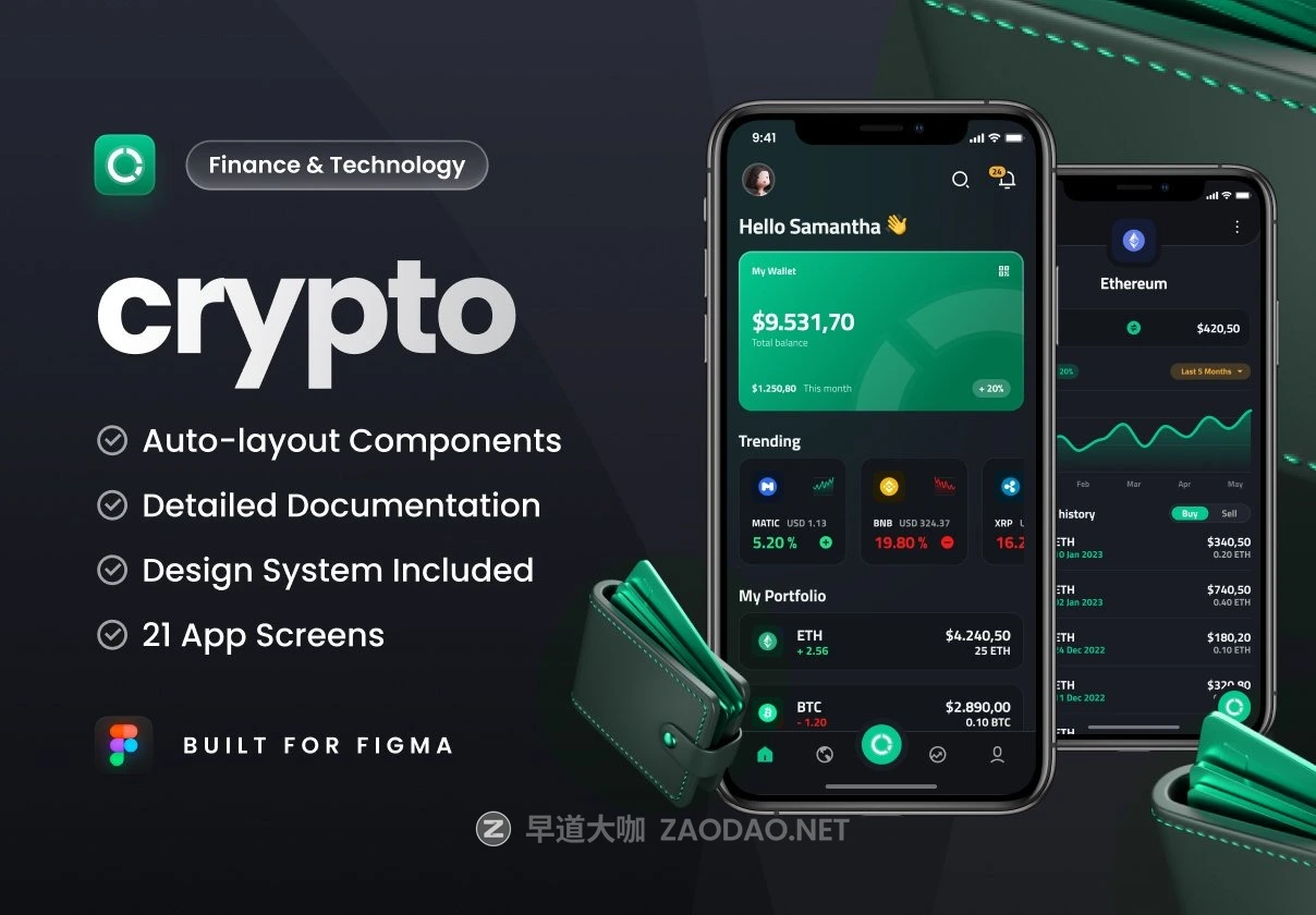 21屏暗黑金融科技加密货币电子钱包理财财务管理APP UI界面设计Figma模板套件 Crypto – Wallet App UI Kit插图 21屏暗黑金融科技加密货币电子钱包理财财务管理APP UI界面设计Figma模板套件 Crypto – Wallet App UI Kit插图