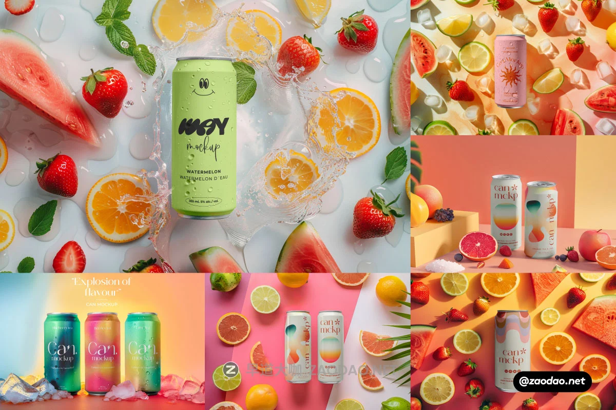 10款时尚创意听装果汁啤酒苏打水金属罐易拉罐设计展示PS贴图样机模板素材 Elongated Can Drink Mockup Vol 1插图 10款时尚创意听装果汁啤酒苏打水金属罐易拉罐设计展示PS贴图样机模板素材 Elongated Can Drink Mockup Vol 1插图