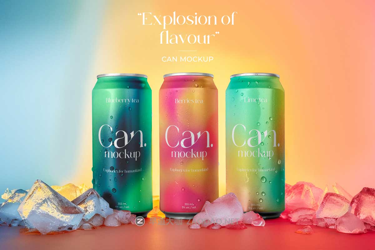 10款时尚创意听装果汁啤酒苏打水金属罐易拉罐设计展示PS贴图样机模板素材 Elongated Can Drink Mockup Vol 1插图7