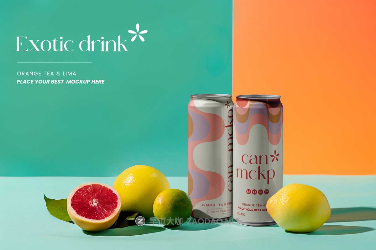 10款时尚创意听装果汁啤酒苏打水金属罐易拉罐设计展示PS贴图样机模板素材 Elongated Can Drink Mockup Vol 1插图1