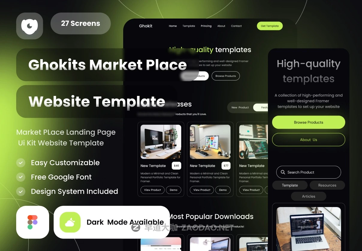27屏暗黑响应式设计作品素材交易网站web ui界面设计figma模板 Ghokit Digital Marketplace website template插图 27屏暗黑响应式设计作品素材交易网站web ui界面设计figma模板 Ghokit Digital Marketplace website template插图