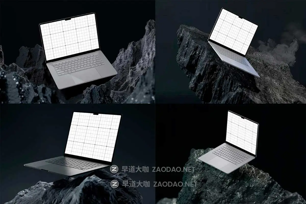 14款黑化工业风岩石背景苹果MacBook笔记本电脑屏幕展示PS贴图样机模板 Mac book Laptop Mockup插图7 14款黑化工业风岩石背景苹果MacBook笔记本电脑屏幕展示PS贴图样机模板 Mac book Laptop Mockup插图7