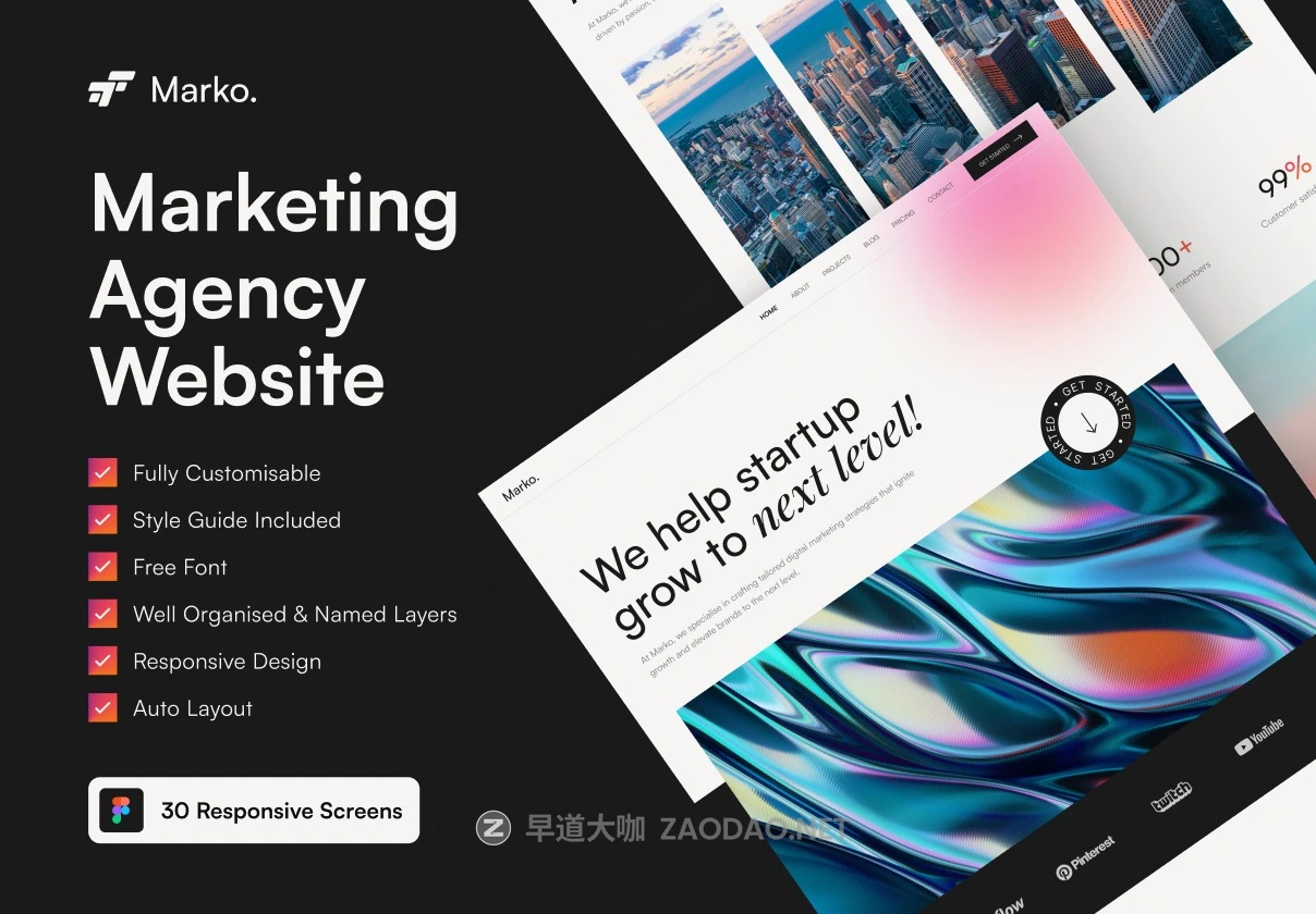 30屏现代时尚建筑室内设计摄影公司网站WEB UI界面设计Figma模板素材 Marko – Marketing Agency Website Template插图 30屏现代时尚建筑室内设计摄影公司网站WEB UI界面设计Figma模板素材 Marko – Marketing Agency Website Template插图