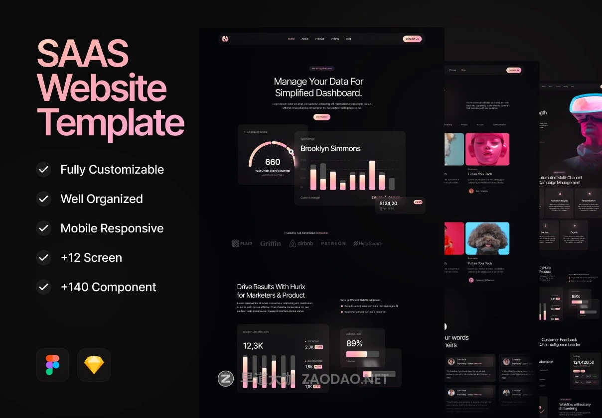 黑化风响应式SaaS服务平台网站WEB UI界面设计Figma/Sketch格式模板素材 Saas Website Template插图 黑化风响应式SaaS服务平台网站WEB UI界面设计Figma/Sketch格式模板素材 Saas Website Template插图
