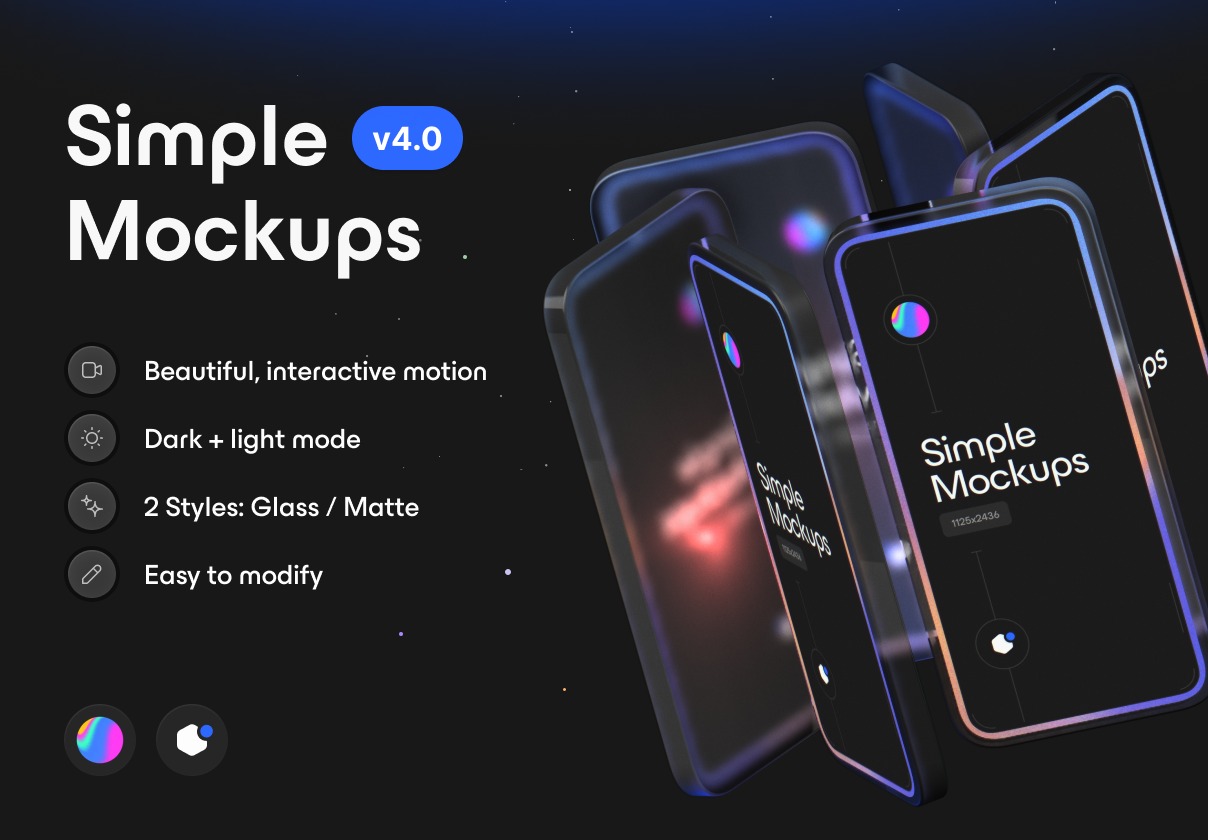 创意悬浮UI界面设计Phone手机展示效果图贴图样机Spline模板素材 Simple Mockups vol.4插图