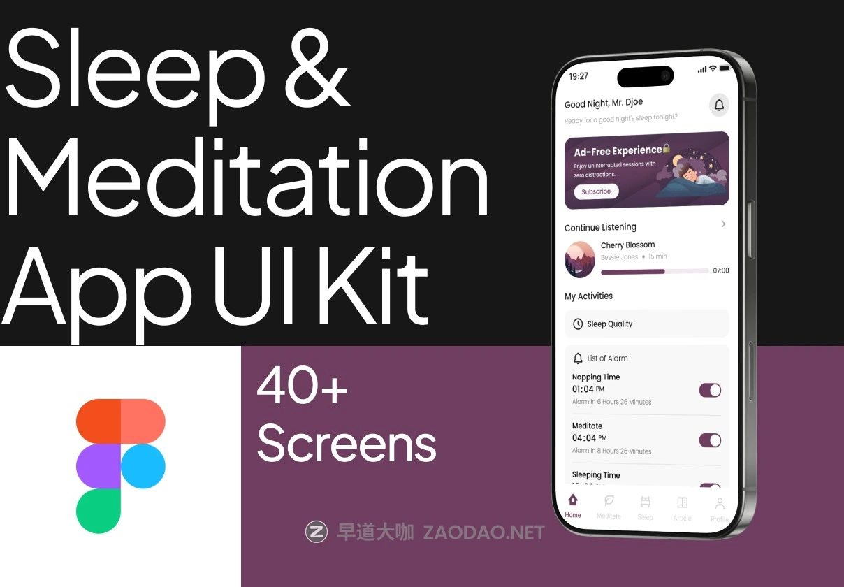40+屏高级极简睡眠跟踪冥想课程催眠APP软件UI界面设计Figma模板素材 Sleep & Meditation App UI Kit插图 40+屏高级极简睡眠跟踪冥想课程催眠APP软件UI界面设计Figma模板素材 Sleep & Meditation App UI Kit插图