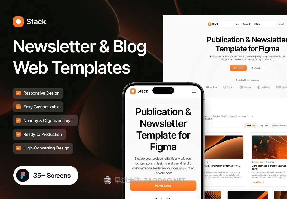 35+屏优质响应式新闻资讯博客网站web ui界面设计figma模板套件素材 Stack – Newsletter & Blog Web Templates插图 35+屏优质响应式新闻资讯博客网站web ui界面设计figma模板套件素材 Stack – Newsletter & Blog Web Templates插图