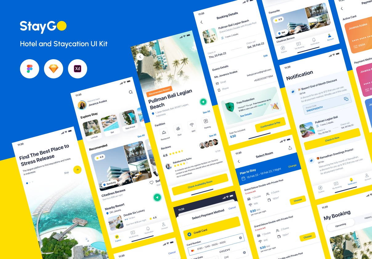 50+屏专业极简酒店民宿旅馆在线预订APP软件界面UI设计模板套件 StayGo Staycation and Hotel Booking插图