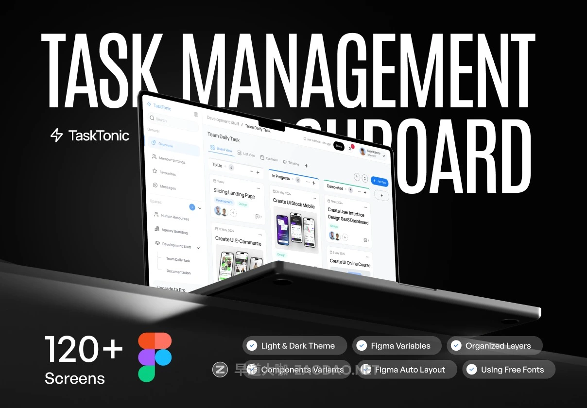 120+屏双配色项目任务管理代办事务软件APP UI界面设计Figma模板套件 TaskTonic UI Kit – Task Management Dashboard UI KIT插图 120+屏双配色项目任务管理代办事务软件APP UI界面设计Figma模板套件 TaskTonic UI Kit – Task Management Dashboard UI KIT插图