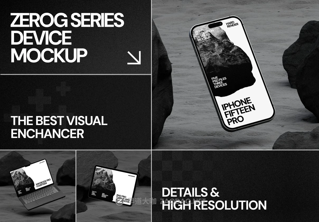 黑化工业风UI设计苹果iPad平板MacBook电脑iPhone手机贴图PS/AE样机模板素材 ZeroG Device Mockup插图 黑化工业风UI设计苹果iPad平板MacBook电脑iPhone手机贴图PS/AE样机模板素材 ZeroG Device Mockup插图