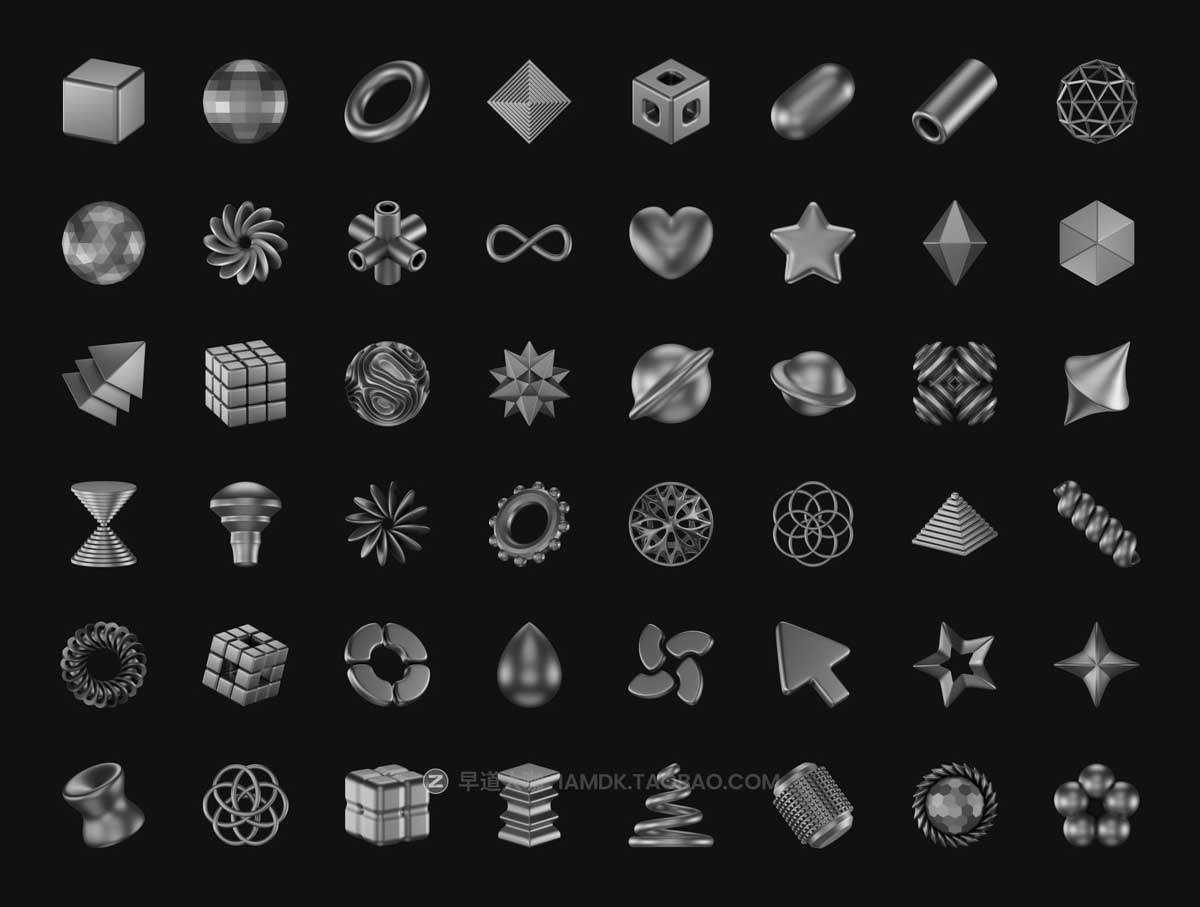 100款未来科幻赛博朋克Y2K艺术酸性3D立体金属抽象几何图形图标设计素材 Abstract Metallic 3D Icons插图4