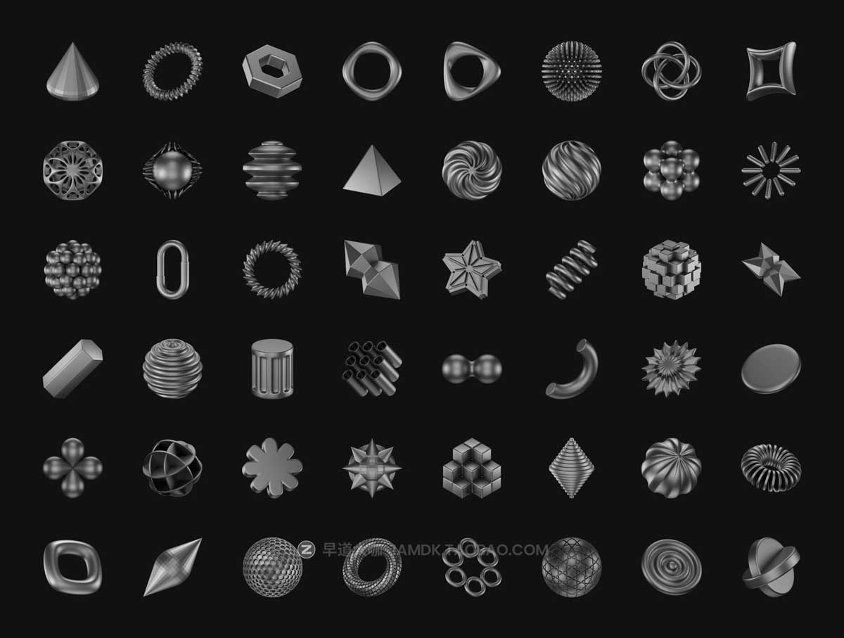 100款未来科幻赛博朋克Y2K艺术酸性3D立体金属抽象几何图形图标设计素材 Abstract Metallic 3D Icons插图5