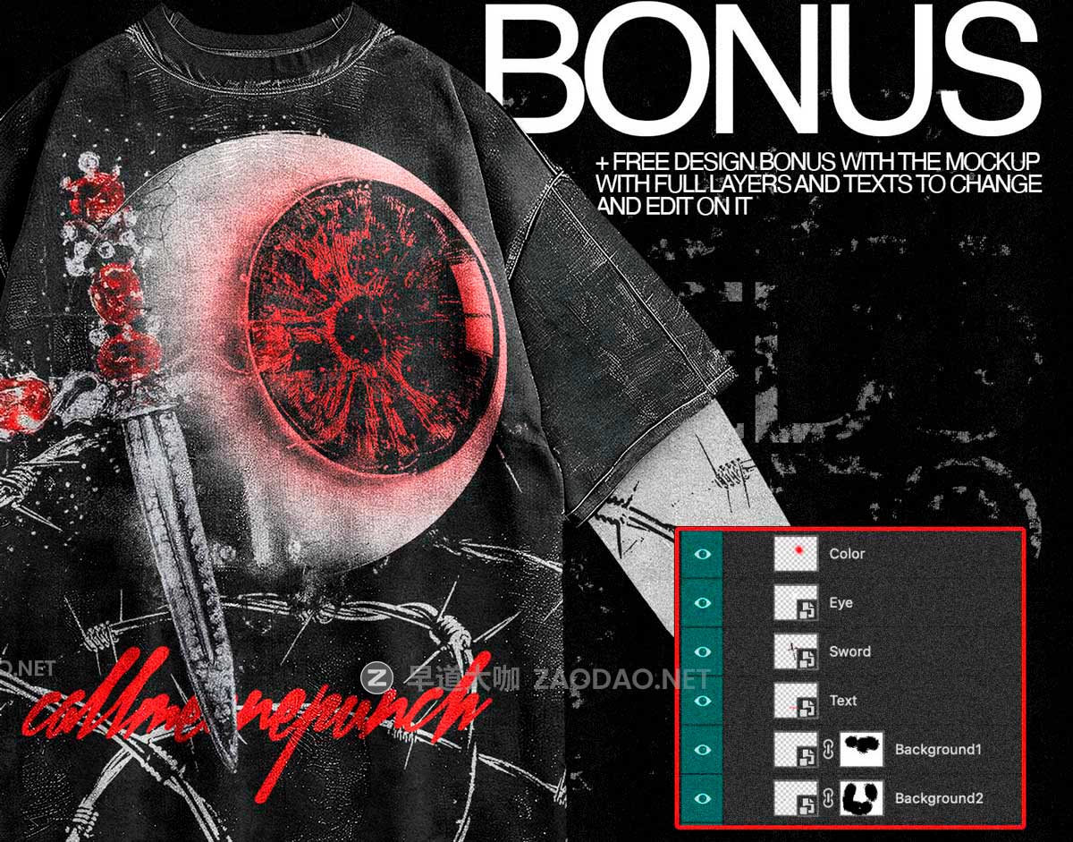 新潮前卫街头电音说唱风假两件圆领长袖套头T恤衫印花图案设计PS贴图样机模板 Realistic Oversize Washed T-Shirt Mockup 4k插图4