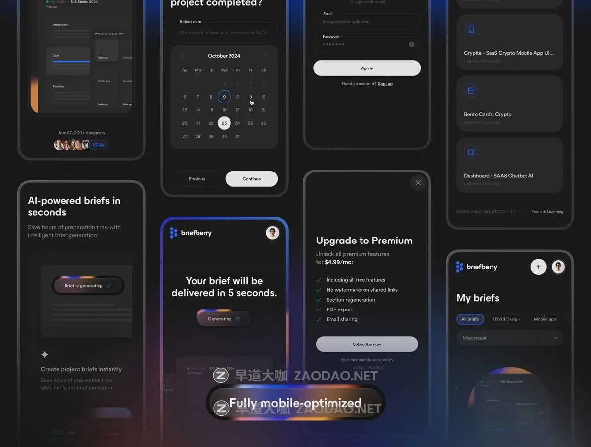 300+屏双配色简历PPT报表简报文案AI智能生成网站WEB UI界面设计Figma格式模板套件 Briefberry: AI-Powered Brief Generation UI Kit插图2 300+屏双配色简历PPT报表简报文案AI智能生成网站WEB UI界面设计Figma格式模板套件 Briefberry: AI-Powered Brief Generation UI Kit插图2