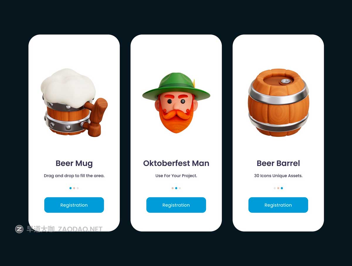 30款高级欧美风啤酒节3D立体插图图标Iocns设计blender/obj/png格式素材 Oktoberfest 3D Illustration Pack插图3