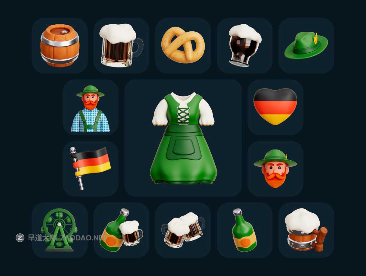 30款高级欧美风啤酒节3D立体插图图标Iocns设计blender/obj/png格式素材 Oktoberfest 3D Illustration Pack插图5