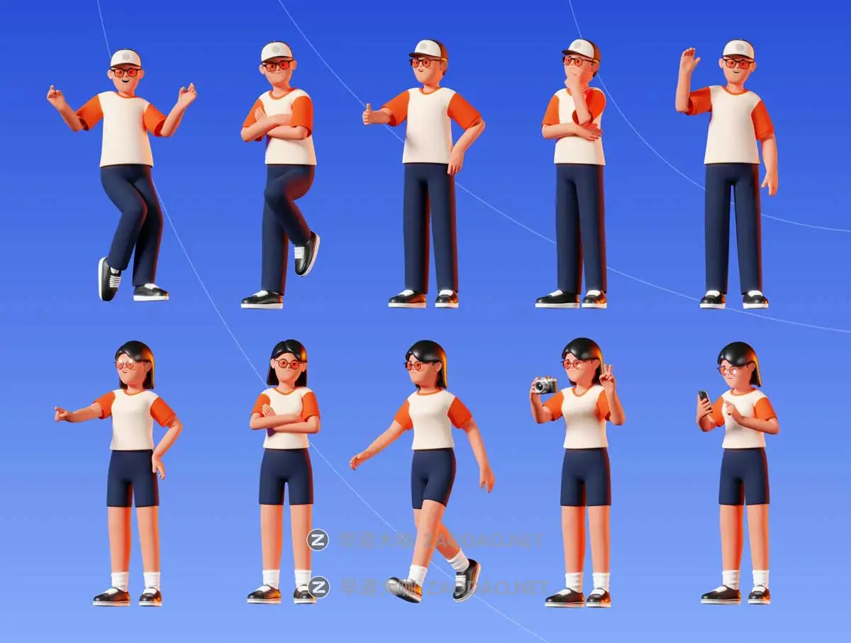 50+款卡通趣味创意多角度姿势青年男女人物3D插图图标设计Blender/PNG格式素材 3D Character Poses插图4 50+款卡通趣味创意多角度姿势青年男女人物3D插图图标设计Blender/PNG格式素材 3D Character Poses插图4
