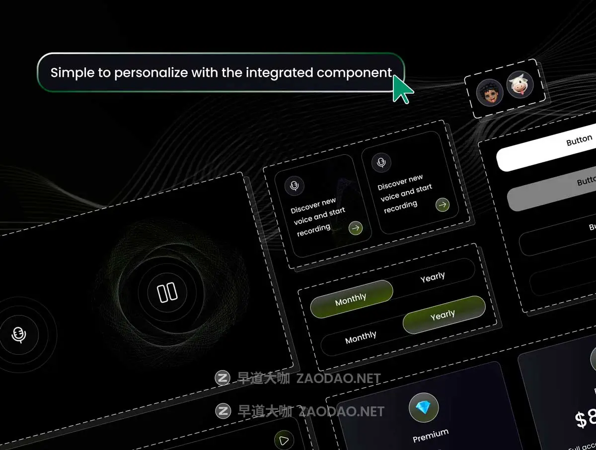 40+屏暗黑AI智能语音生成器翻译APP UI界面设计Figma模板套件 Voice Verse – AI Generator – UI Kit插图3 40+屏暗黑AI智能语音生成器翻译APP UI界面设计Figma模板套件 Voice Verse – AI Generator – UI Kit插图3