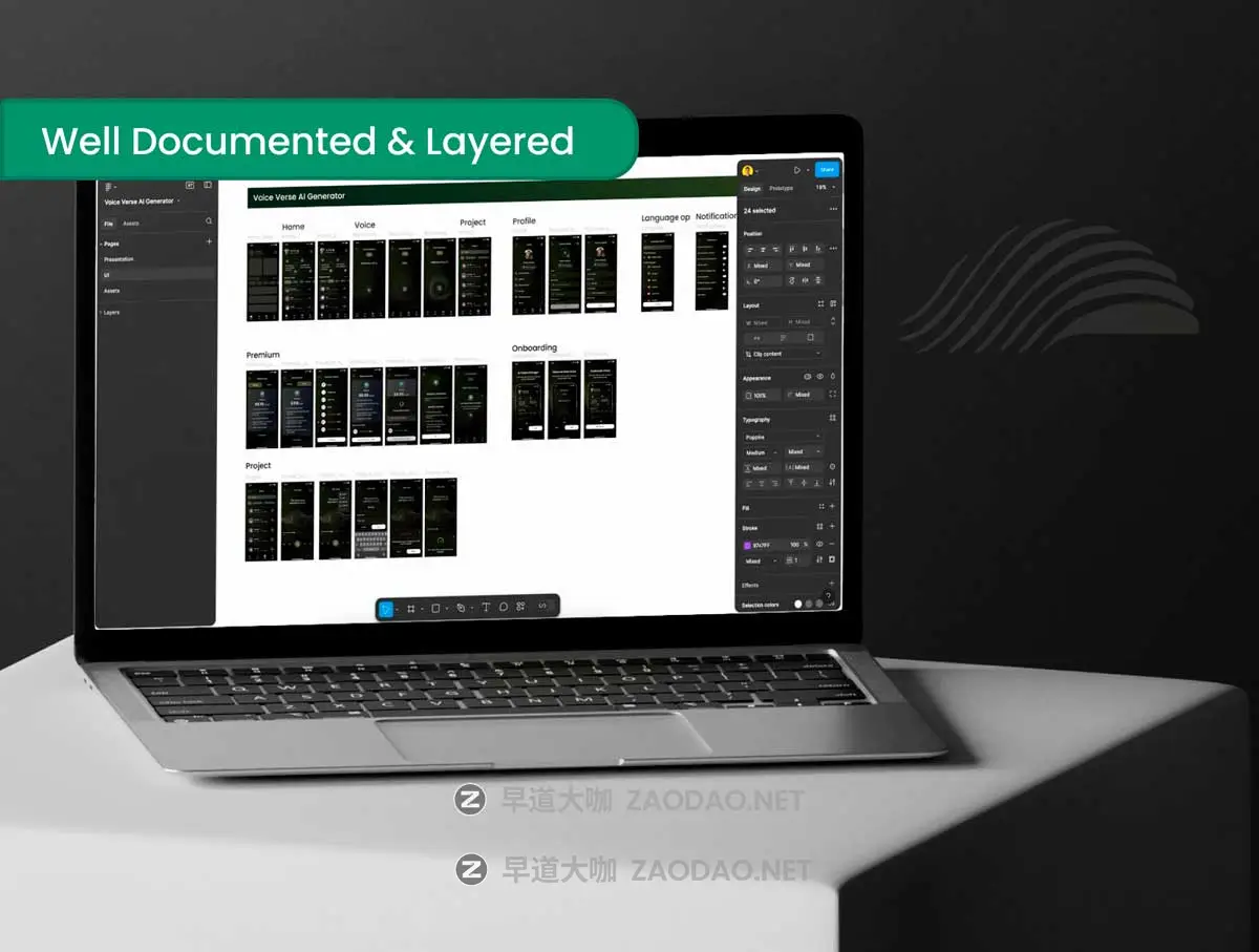 40+屏暗黑AI智能语音生成器翻译APP UI界面设计Figma模板套件 Voice Verse – AI Generator – UI Kit插图5 40+屏暗黑AI智能语音生成器翻译APP UI界面设计Figma模板套件 Voice Verse – AI Generator – UI Kit插图5