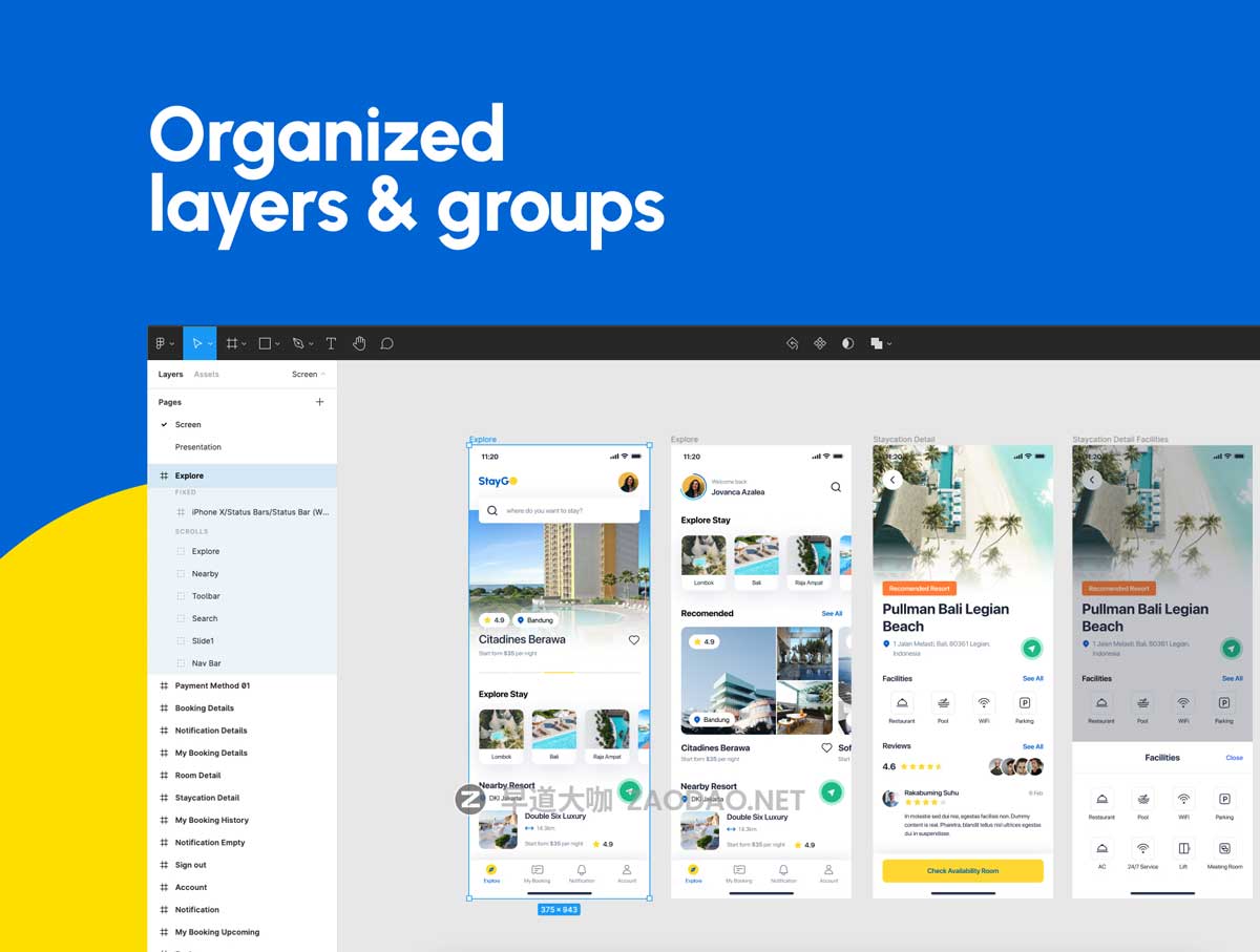 50+屏专业极简酒店民宿旅馆在线预订APP软件界面UI设计模板套件 StayGo Staycation and Hotel Booking插图3