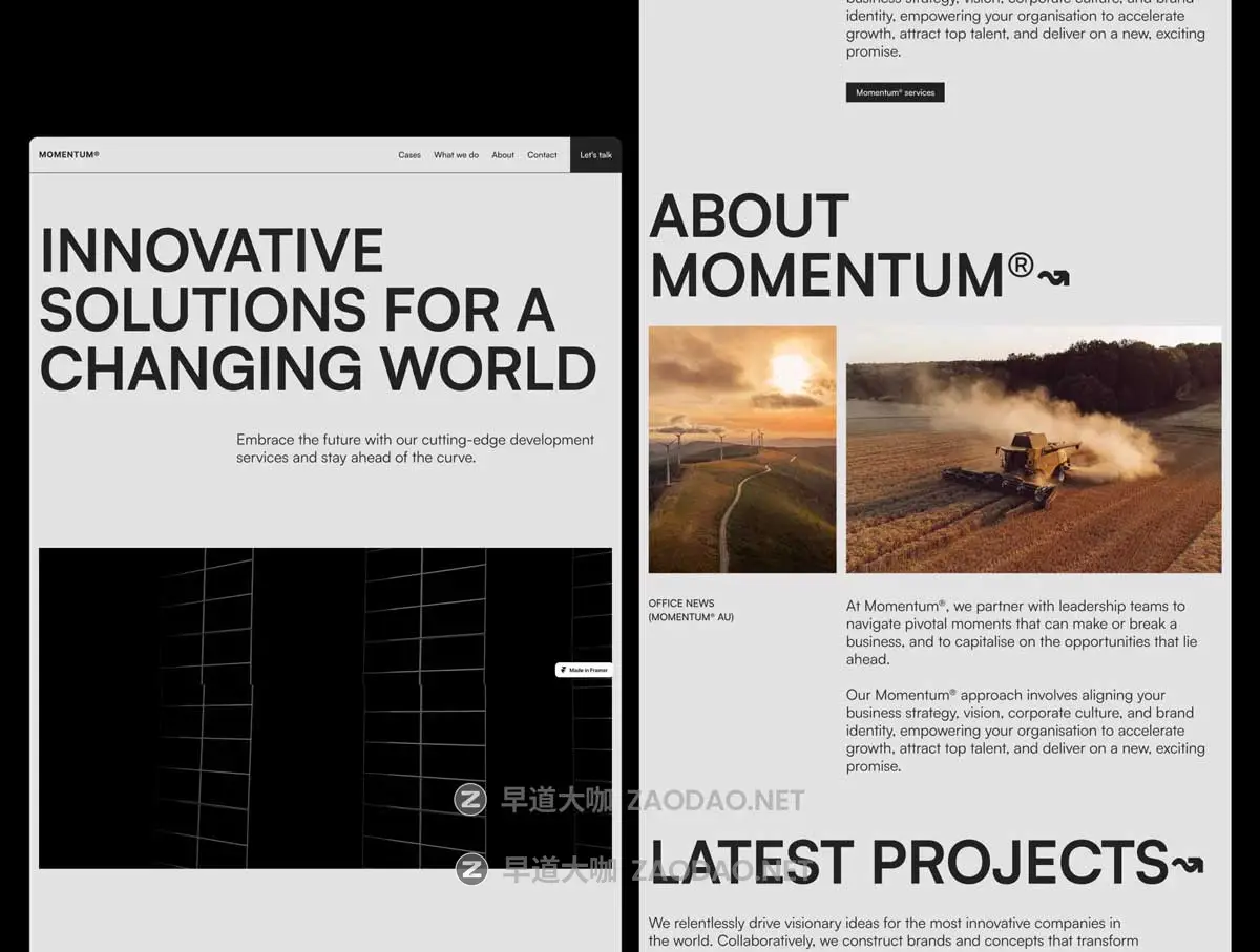 时尚自适应作品集案例企业品牌服务网站WEB UI界面设计Framer模板素材 MOMENTUM – Agency Website Template for Framer插图6 时尚自适应作品集案例企业品牌服务网站WEB UI界面设计Framer模板素材 MOMENTUM – Agency Website Template for Framer插图6