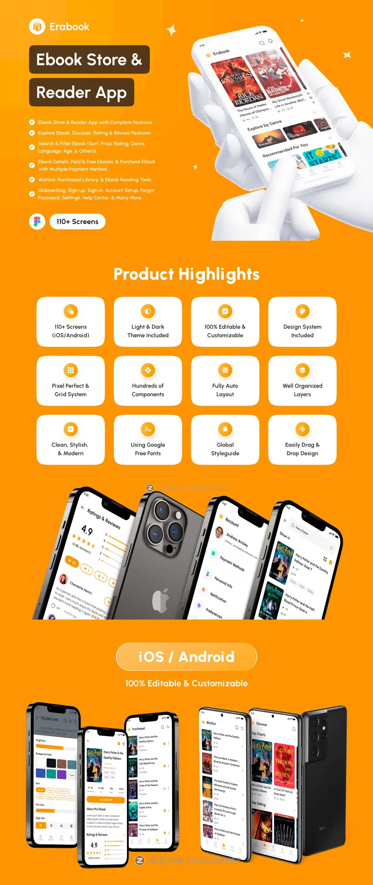 110+屏高级电子书商店阅读器APP应用程序UI界面设计Figma模板套件 Erabook – Ebook Store & Reader App UI Kit插图8 110+屏高级电子书商店阅读器APP应用程序UI界面设计Figma模板套件 Erabook – Ebook Store & Reader App UI Kit插图8