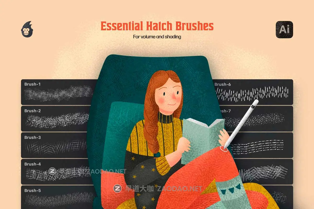 中国风手绘插画绘画线条阴影纹理效果AI矢量笔刷画笔设计素材 Hatch Master Brushes for Illustrator插图8 中国风手绘插画绘画线条阴影纹理效果AI矢量笔刷画笔设计素材 Hatch Master Brushes for Illustrator插图8