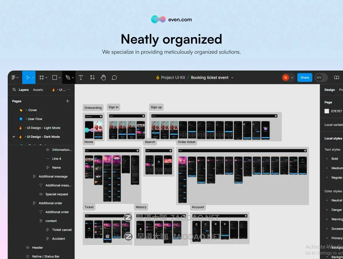 100+屏双配色音乐会体育赛事电影票票务预订软件APP UI界面设计Figma模板套件 Booking Ticket Event App – UI Kit插图3 100+屏双配色音乐会体育赛事电影票票务预订软件APP UI界面设计Figma模板套件 Booking Ticket Event App – UI Kit插图3