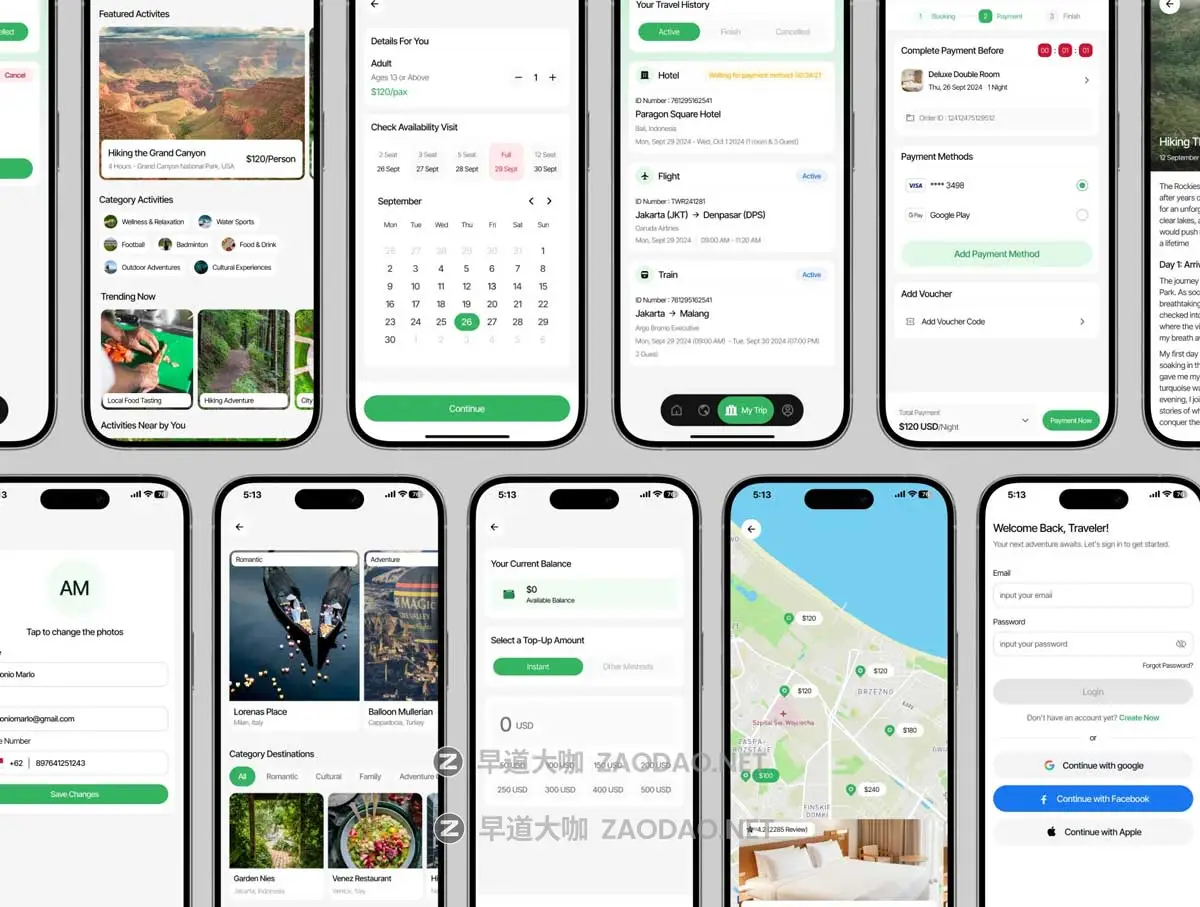 70+屏时尚旅游旅行社航班酒店路线预订APP UI界面设计Figma模板套件 TRVLEASE – Travel Mobile App UI Kit插图5 70+屏时尚旅游旅行社航班酒店路线预订APP UI界面设计Figma模板套件 TRVLEASE – Travel Mobile App UI Kit插图5