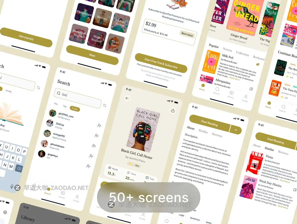 50+屏电子书小说阅读器书店APP软件UI界面设计Figma模板素材 Epicplot – Ebook and Novel Reader UI Kit Template插图6 50+屏电子书小说阅读器书店APP软件UI界面设计Figma模板素材 Epicplot – Ebook and Novel Reader UI Kit Template插图6
