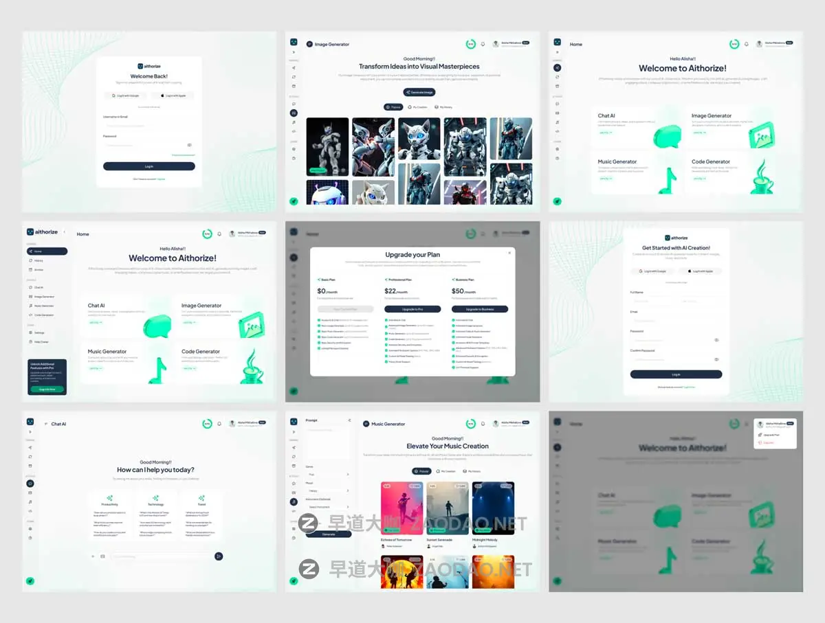 80+屏双配色AI智能图片生成器助手网站web ui界面设计figma模板套件 Aithorize – AI Assistant Web App UI KIT插图5 80+屏双配色AI智能图片生成器助手网站web ui界面设计figma模板套件 Aithorize – AI Assistant Web App UI KIT插图5