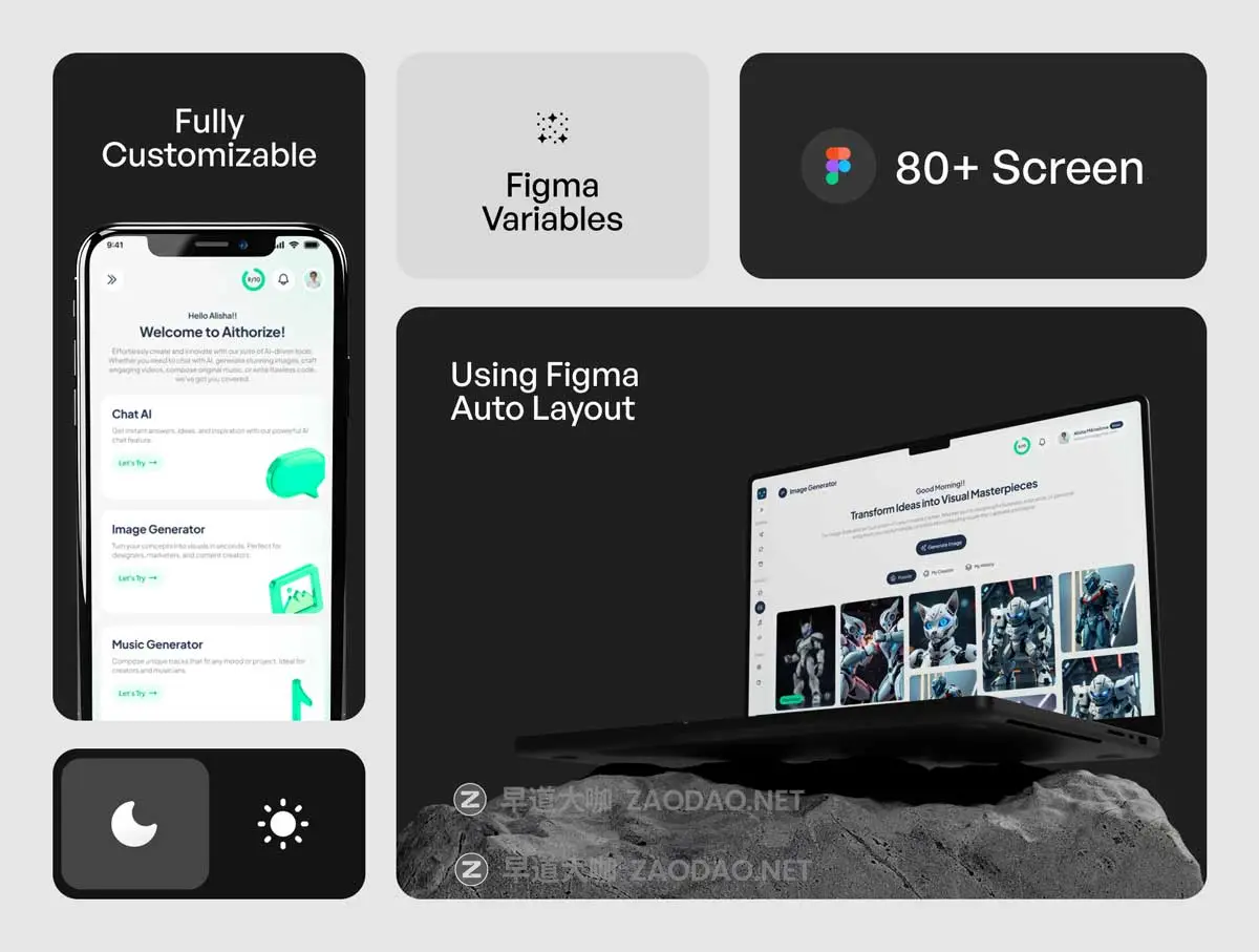80+屏双配色AI智能图片生成器助手网站web ui界面设计figma模板套件 Aithorize – AI Assistant Web App UI KIT插图1 80+屏双配色AI智能图片生成器助手网站web ui界面设计figma模板套件 Aithorize – AI Assistant Web App UI KIT插图1