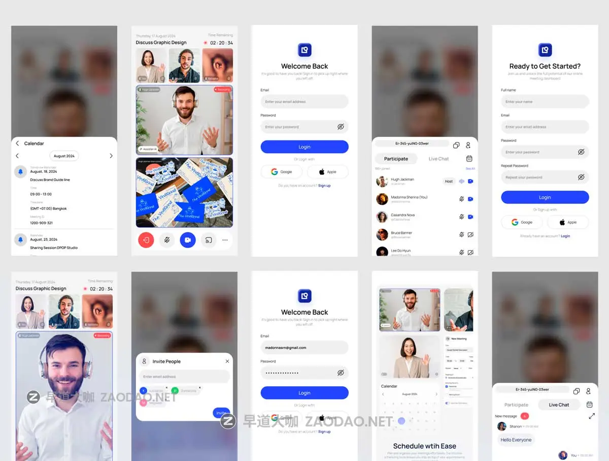 90+屏双配色创意视频会议在线教育软件APP UI界面设计Figma模板素材 MeetOn – Video Conference Dekstop App插图4 90+屏双配色创意视频会议在线教育软件APP UI界面设计Figma模板素材 MeetOn – Video Conference Dekstop App插图4