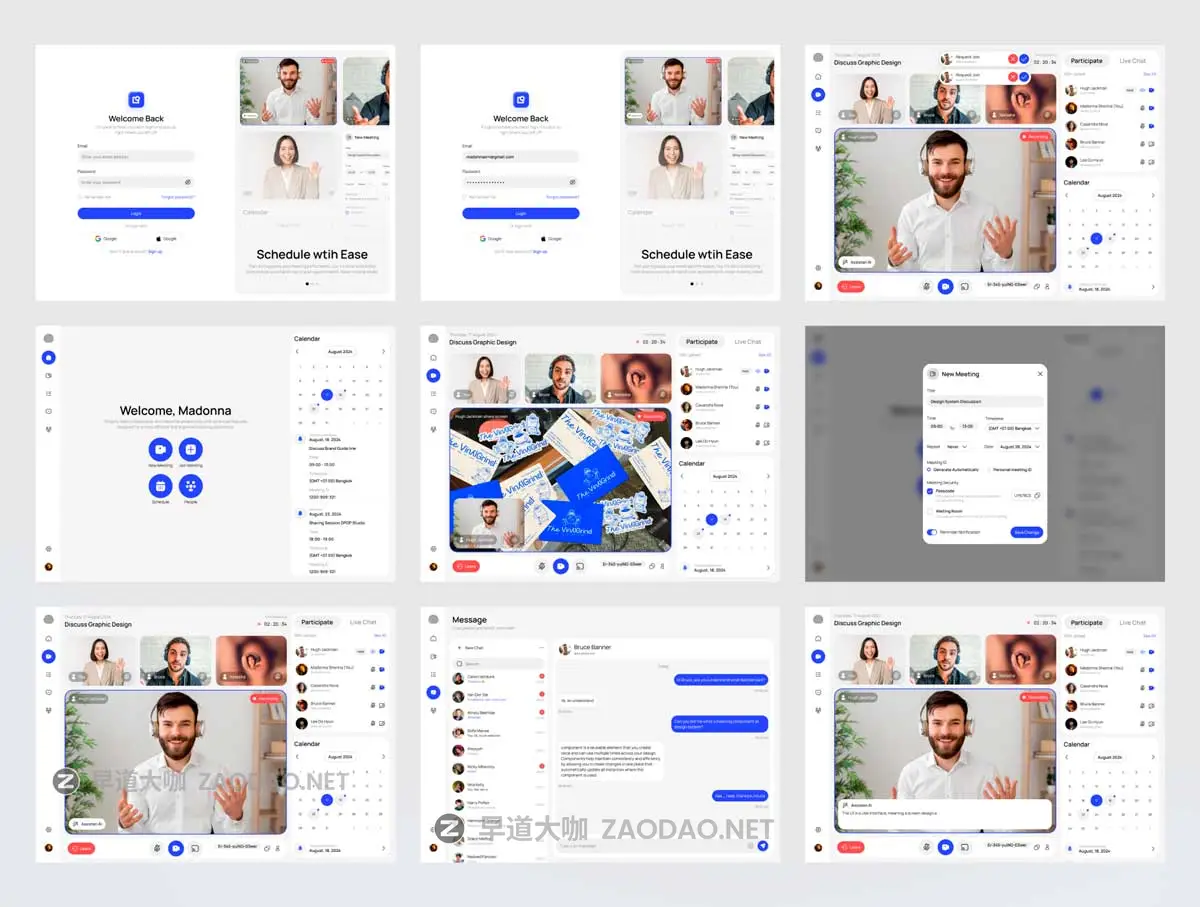 90+屏双配色创意视频会议在线教育软件APP UI界面设计Figma模板素材 MeetOn – Video Conference Dekstop App插图5 90+屏双配色创意视频会议在线教育软件APP UI界面设计Figma模板素材 MeetOn – Video Conference Dekstop App插图5