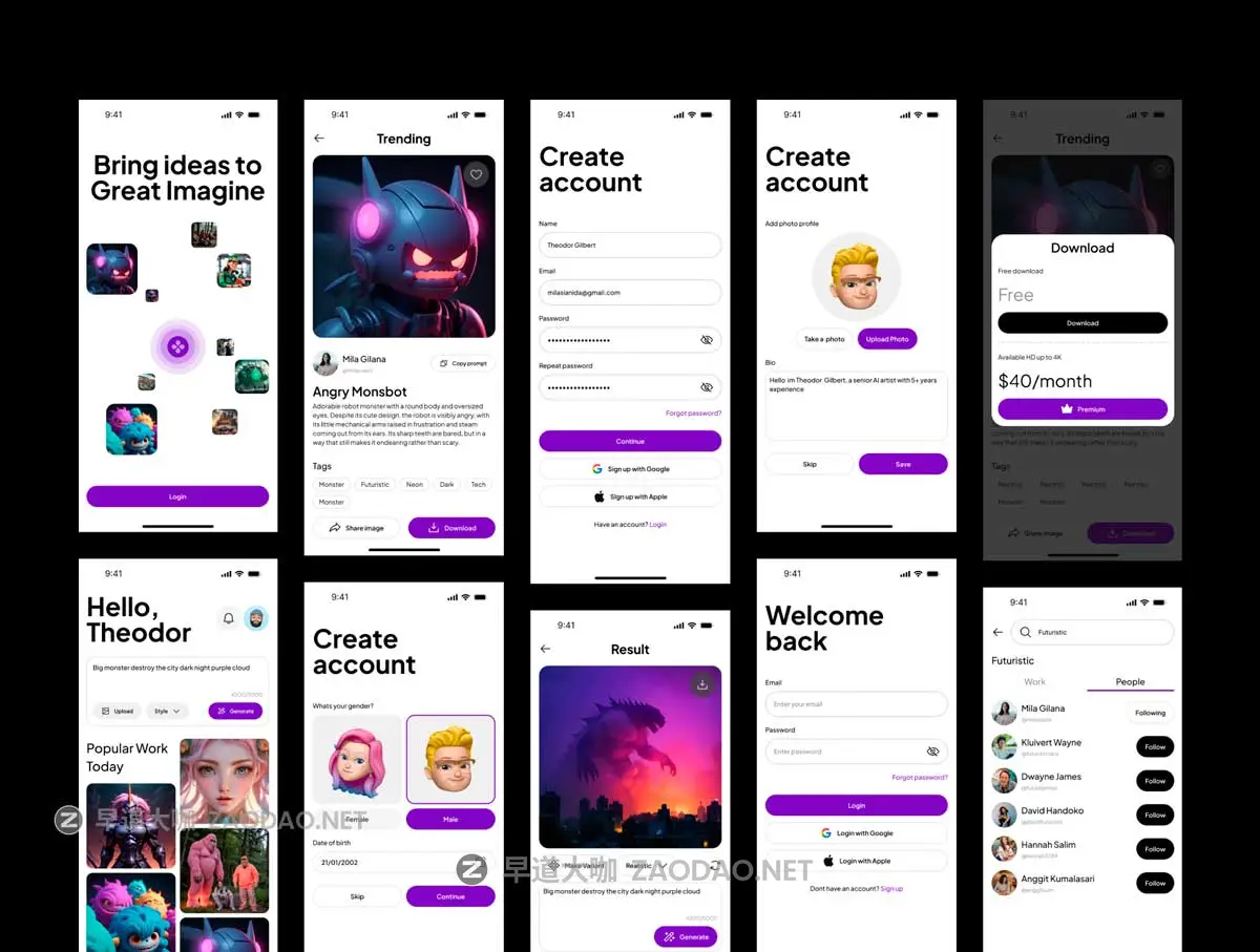 60+屏Ai智能艺术图片图像生成器APP UI界面设计Figma模板套件素材 GenImage – AI Art Generator UI KIT插图4 60+屏Ai智能艺术图片图像生成器APP UI界面设计Figma模板套件素材 GenImage – AI Art Generator UI KIT插图4