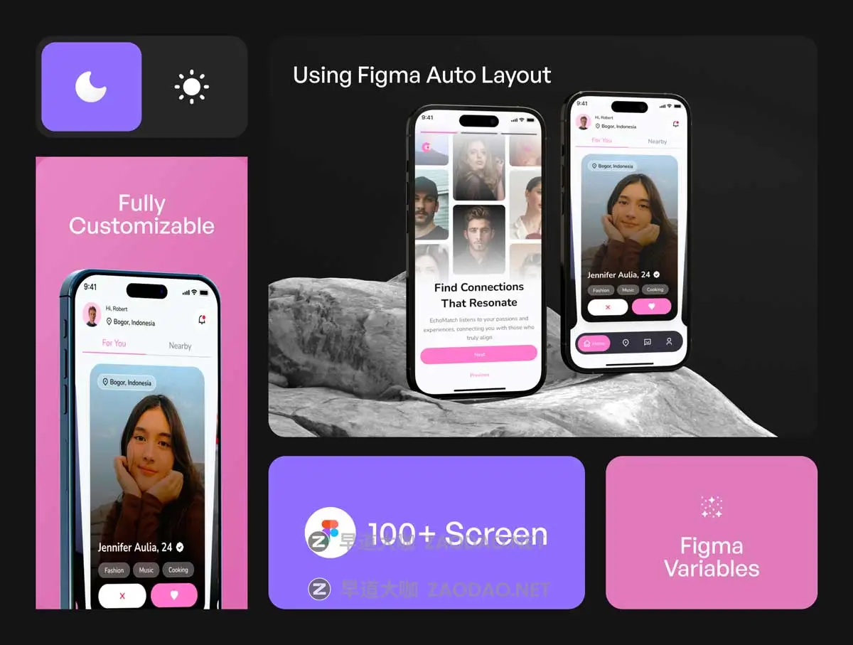 100+屏双配色时尚聊天约会交友社交媒体软件APP UI界面设计Figma模板套件 EchoMatch – Dating Mobile Apps UI KIT插图1 100+屏双配色时尚聊天约会交友社交媒体软件APP UI界面设计Figma模板套件 EchoMatch – Dating Mobile Apps UI KIT插图1