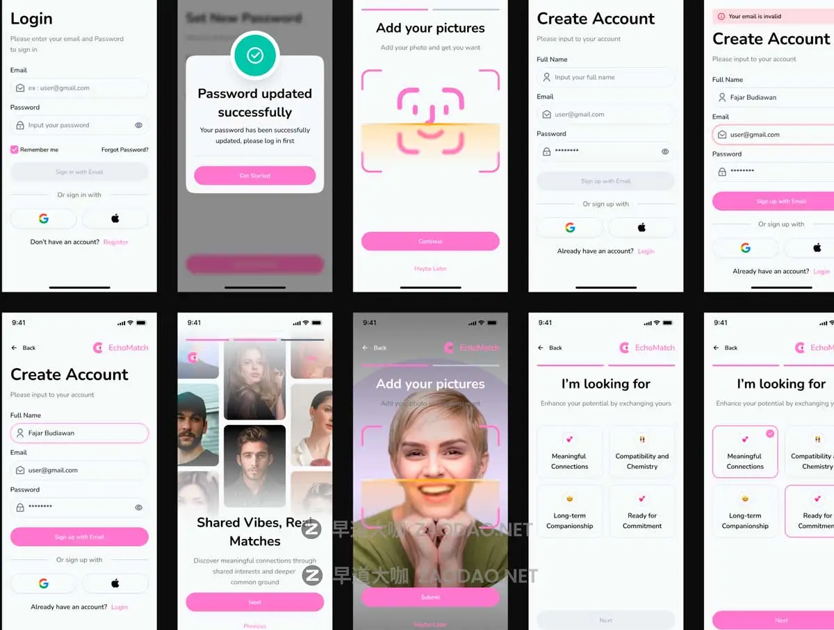 100+屏双配色时尚聊天约会交友社交媒体软件APP UI界面设计Figma模板套件 EchoMatch – Dating Mobile Apps UI KIT插图5 100+屏双配色时尚聊天约会交友社交媒体软件APP UI界面设计Figma模板套件 EchoMatch – Dating Mobile Apps UI KIT插图5