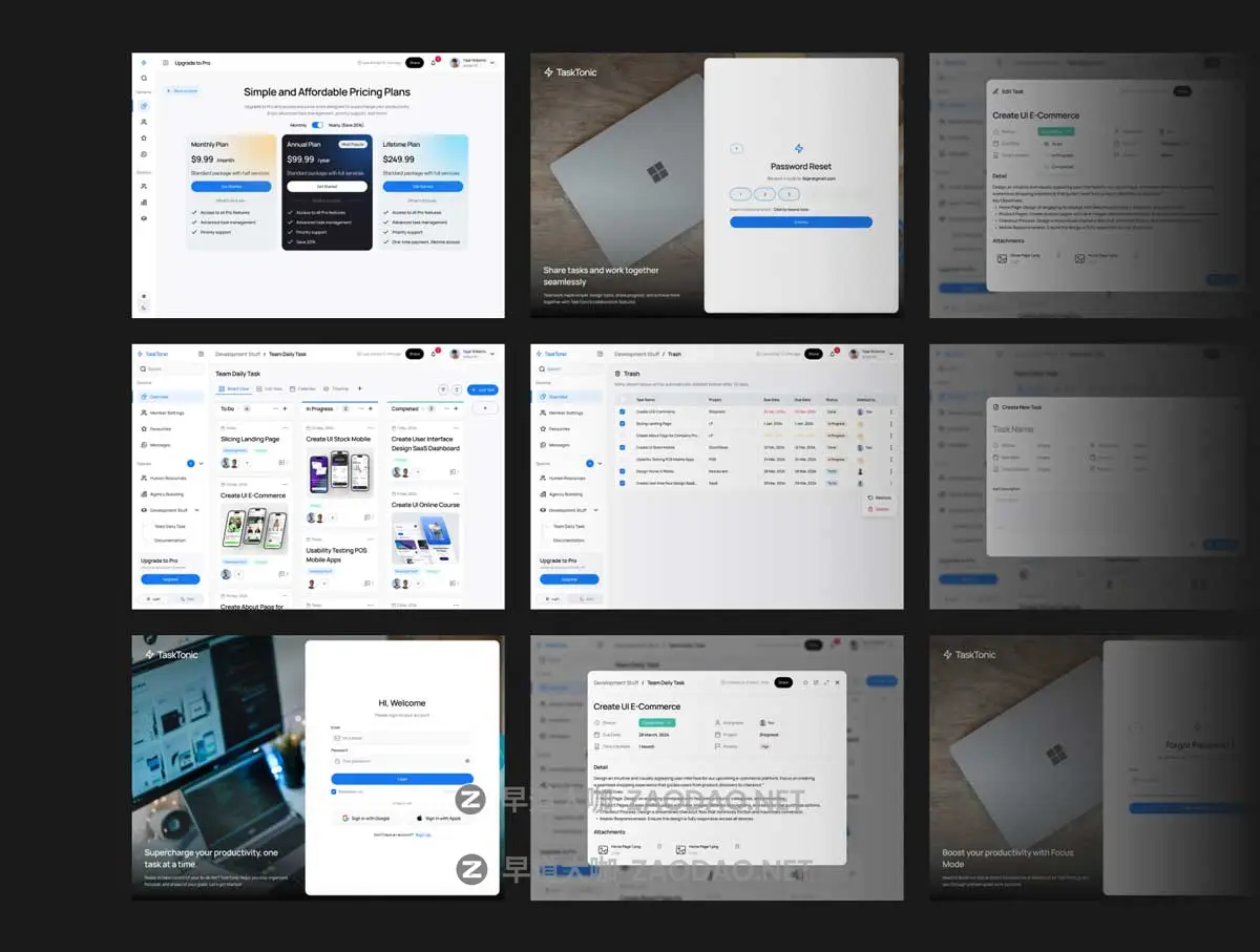 120+屏双配色项目任务管理代办事务软件APP UI界面设计Figma模板套件 TaskTonic UI Kit – Task Management Dashboard UI KIT插图2 120+屏双配色项目任务管理代办事务软件APP UI界面设计Figma模板套件 TaskTonic UI Kit – Task Management Dashboard UI KIT插图2