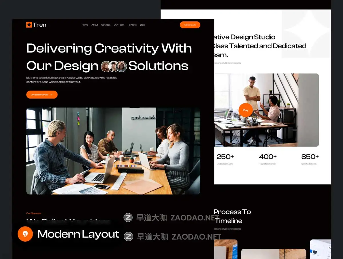 20+屏暗黑响应式数字代理服务作品集企业网站WEB UI界面设计Figma模板套件 Tren – Digital Agency Website UI Kit插图2 20+屏暗黑响应式数字代理服务作品集企业网站WEB UI界面设计Figma模板套件 Tren – Digital Agency Website UI Kit插图2