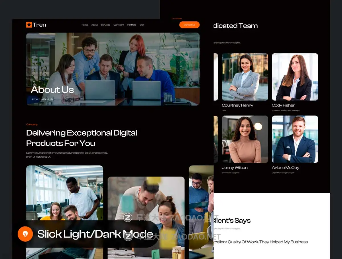 20+屏暗黑响应式数字代理服务作品集企业网站WEB UI界面设计Figma模板套件 Tren – Digital Agency Website UI Kit插图3 20+屏暗黑响应式数字代理服务作品集企业网站WEB UI界面设计Figma模板套件 Tren – Digital Agency Website UI Kit插图3