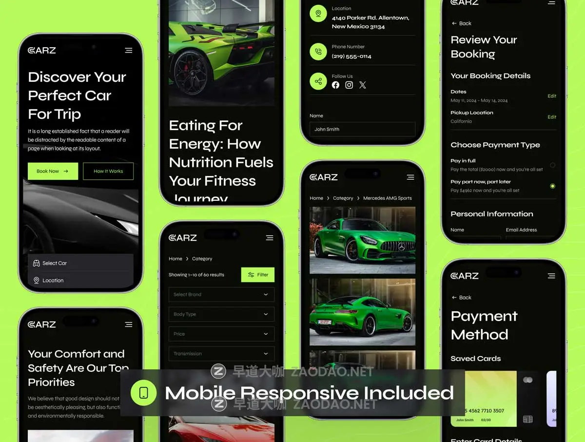 25屏暗黑风格响应式汽车租赁出租车网站WEB UI界面设计Figma模板套件素材 CARZ – Car Rental Website UI Kit插图6 25屏暗黑风格响应式汽车租赁出租车网站WEB UI界面设计Figma模板套件素材 CARZ – Car Rental Website UI Kit插图6