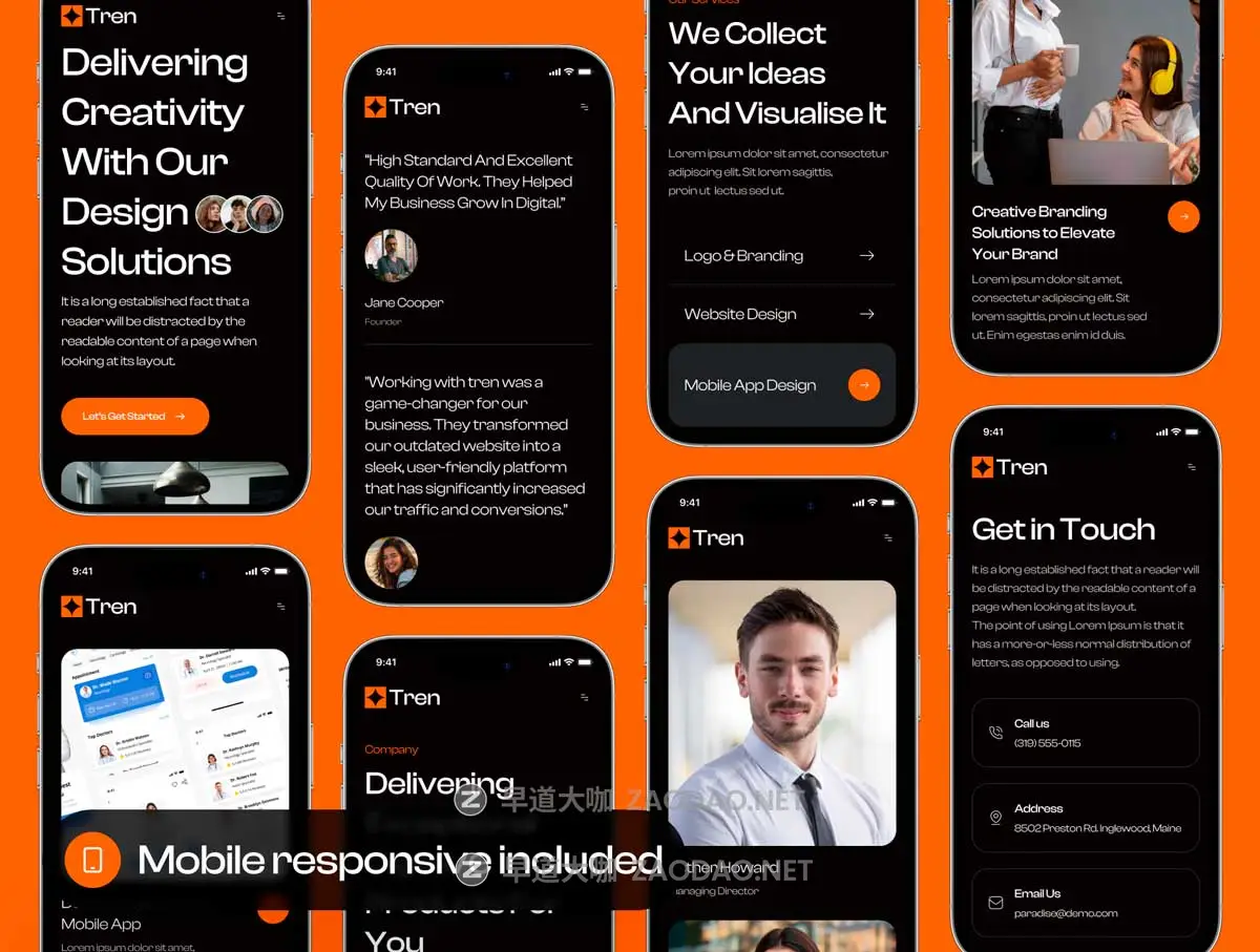 20+屏暗黑响应式数字代理服务作品集企业网站WEB UI界面设计Figma模板套件 Tren – Digital Agency Website UI Kit插图6 20+屏暗黑响应式数字代理服务作品集企业网站WEB UI界面设计Figma模板套件 Tren – Digital Agency Website UI Kit插图6