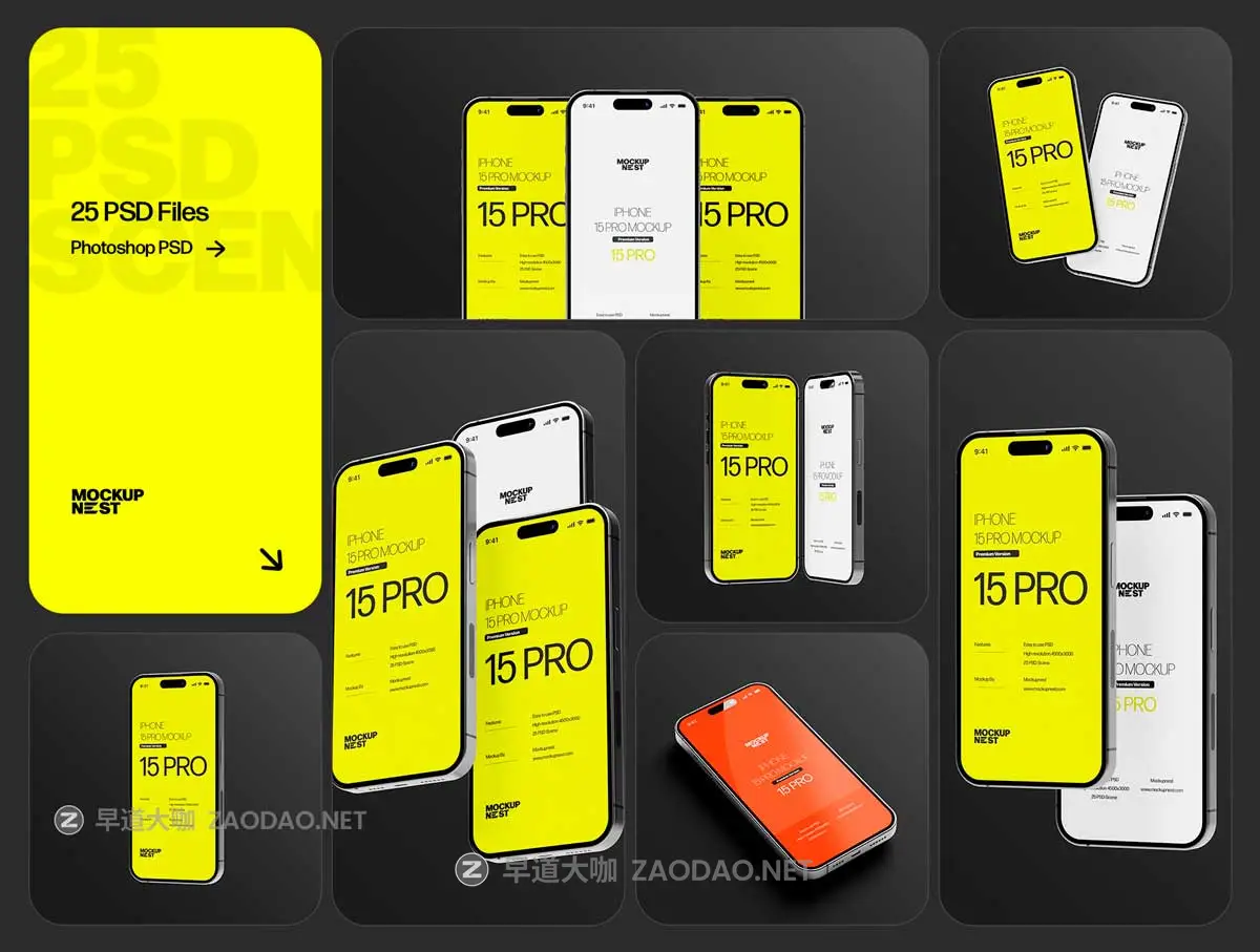25款时尚简约app ui界面设计苹果iPhone15 Pro展示效果图Ps贴图样机模板 iPhone 15 Pro Mockup Set插图3 25款时尚简约app ui界面设计苹果iPhone15 Pro展示效果图Ps贴图样机模板 iPhone 15 Pro Mockup Set插图3