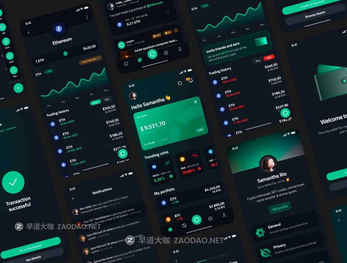 21屏暗黑金融科技加密货币电子钱包理财财务管理APP UI界面设计Figma模板套件 Crypto – Wallet App UI Kit插图4 21屏暗黑金融科技加密货币电子钱包理财财务管理APP UI界面设计Figma模板套件 Crypto – Wallet App UI Kit插图4