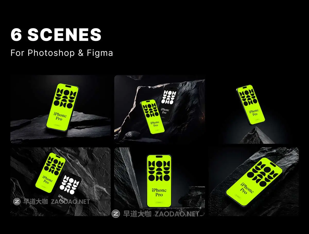 黑化风多角度app设计展示苹果iphone 16 pro手机贴图样机ps/figma模板素材 iPhone 16 Pro Mockups Vol.03插图1 黑化风多角度app设计展示苹果iphone 16 pro手机贴图样机ps/figma模板素材 iPhone 16 Pro Mockups Vol.03插图1