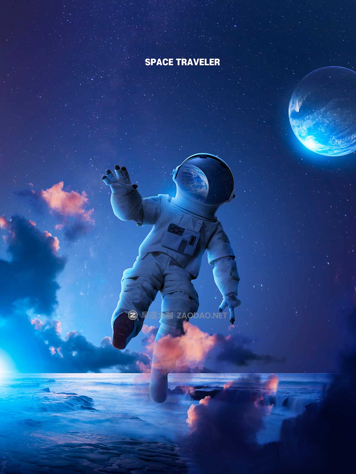 16款未来科幻太空宇宙行星宇航员主视觉KV海报设计PSD模板素材源文件 Astronaut In Space Sale Poster Template插图1