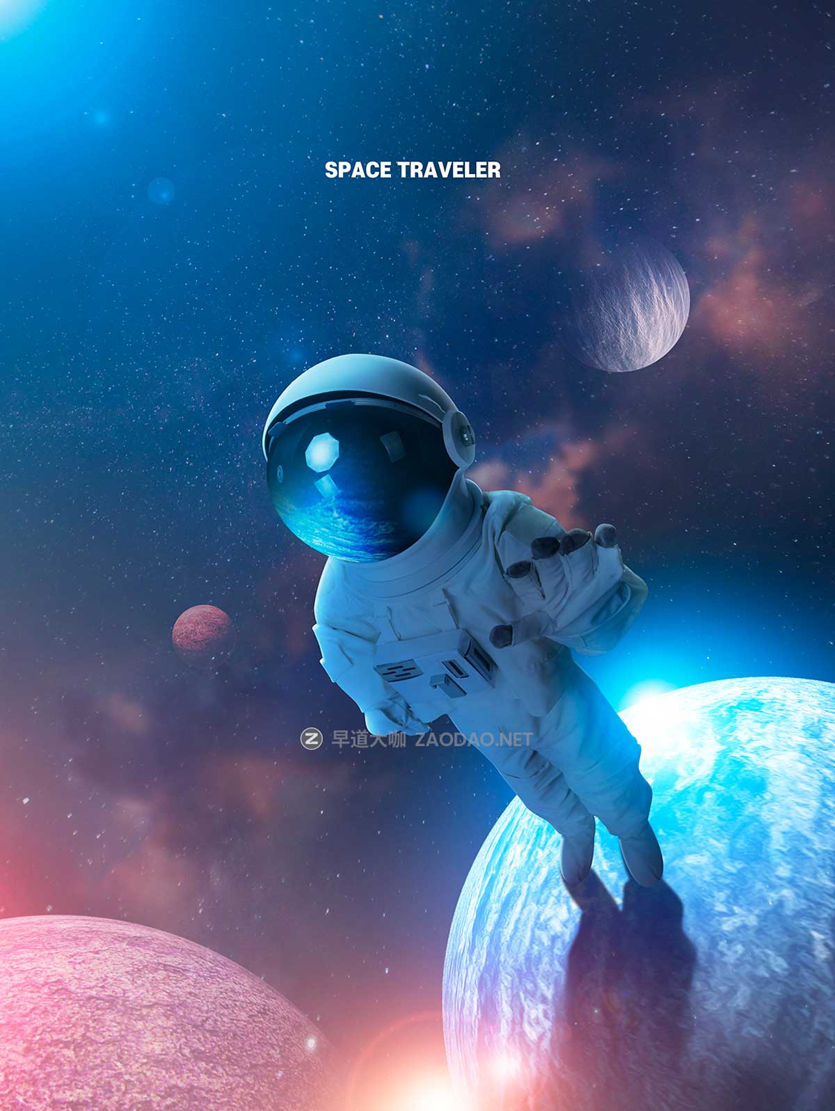 16款未来科幻太空宇宙行星宇航员主视觉KV海报设计PSD模板素材源文件 Astronaut In Space Sale Poster Template插图5