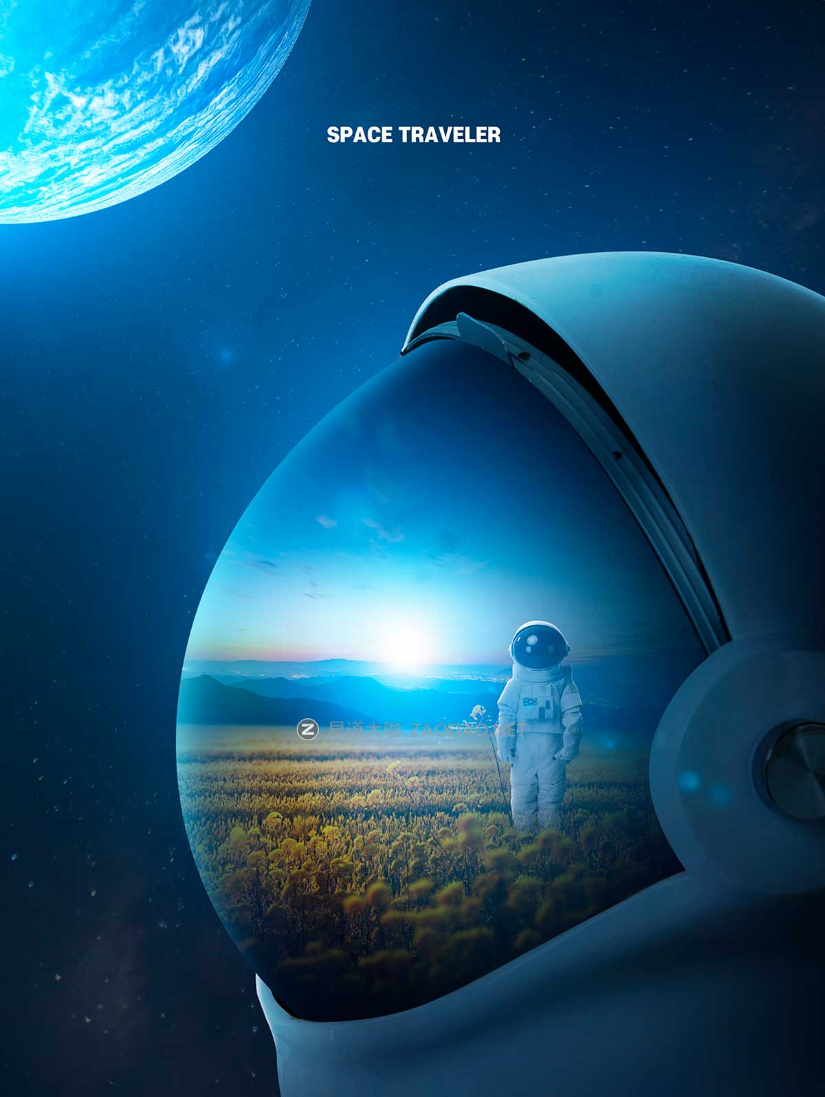 16款未来科幻太空宇宙行星宇航员主视觉KV海报设计PSD模板素材源文件 Astronaut In Space Sale Poster Template插图6